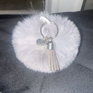 Silver Fluffy Pom Pom Keychain